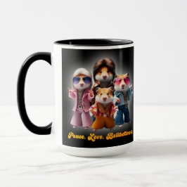 Taza Curiosa Paz. Amor. Bellbottoms. Supergrupo Hamster