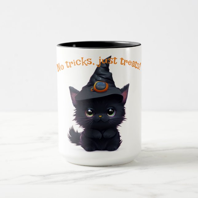 Taza Curioso gato negro de Halloween (Centro)