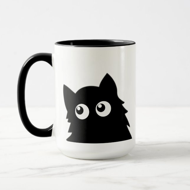 Taza Curious Black Cat Cute Minimal Cat Design (Izquierda)