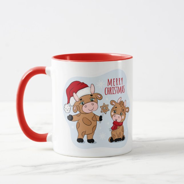 Taza Curso Feliz Navidad Vacas Festividad Moderna (Izquierda)