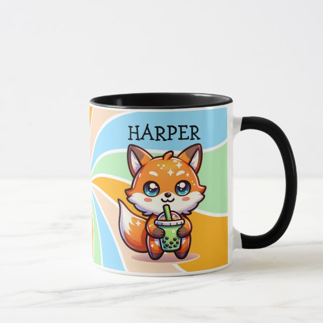 Taza Curte Kawaii Fox con té de burbuja personalizado (Derecha)