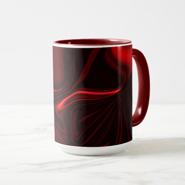 Taza Curvas vermelhas claro e escuro em fundo escuro. (Anverso derecho)