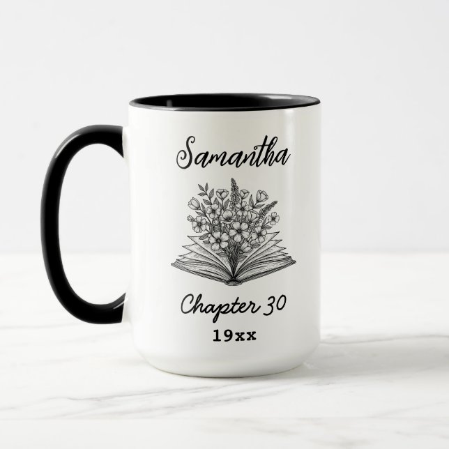 Taza Custom 30th Birthday Name - Chapter 30 Floral Book (Izquierda)