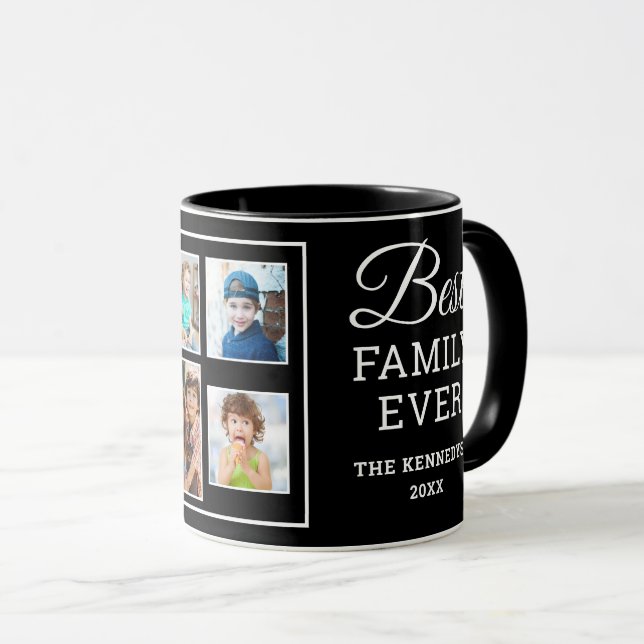Taza Custom 7 Photo Collage Best Family Ever Name Black (Anverso derecho)