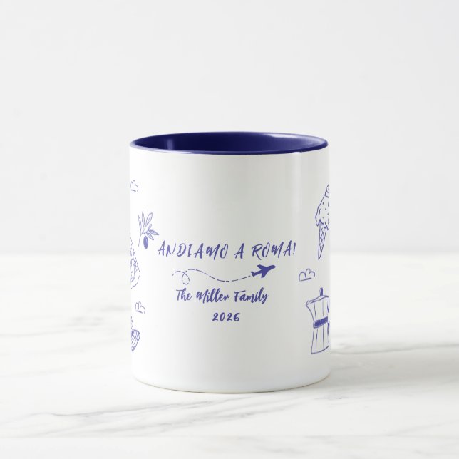 Taza Custom Andiamo a Roma Italy Family Vacation Blue  (Centro)