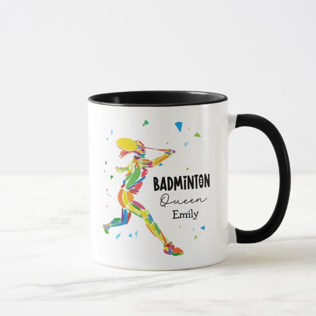 Taza Custom Badminton Queen Colorful Abstract Athlete (Derecha)