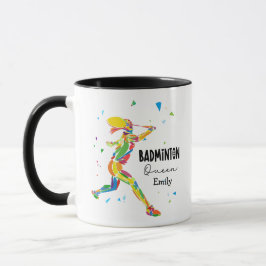 Taza Custom Badminton Queen Colorful Abstract Athlete