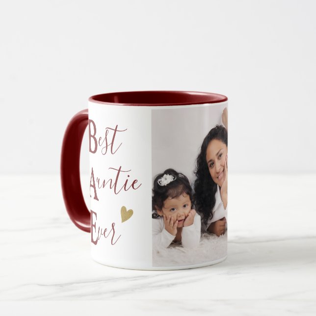 Taza Custom Best Auntie Ever Photo Maroon And Gold (Anverso izquierdo)