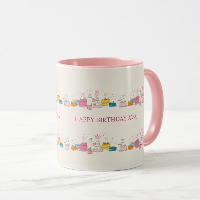 Taza Custom Birthday Mug – Cream Confetti & Cake Doodle (Anverso derecho)