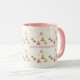 Taza Custom Birthday Mug – Floating Cakes & Confetti