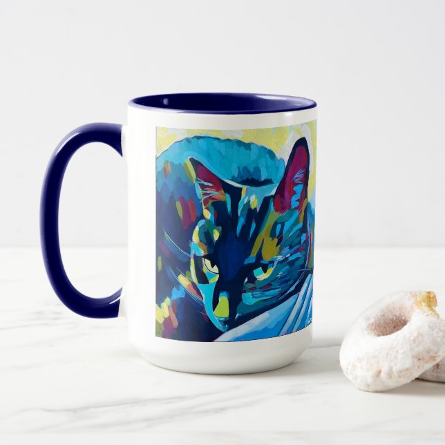 Taza Custom Cat Portrait Painting - Forever Loved Per (Con donut)