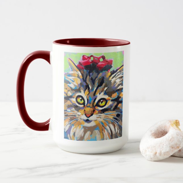 Taza Custom Cat Portrait Painting -Forever Loved Pet (Con donut)