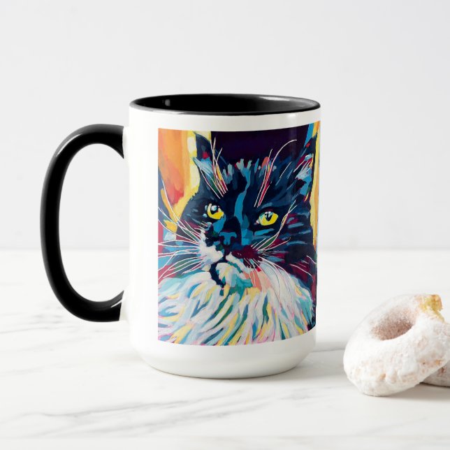 Taza Custom Cat Portrait Painting - Forever Loved Pet (Con donut)