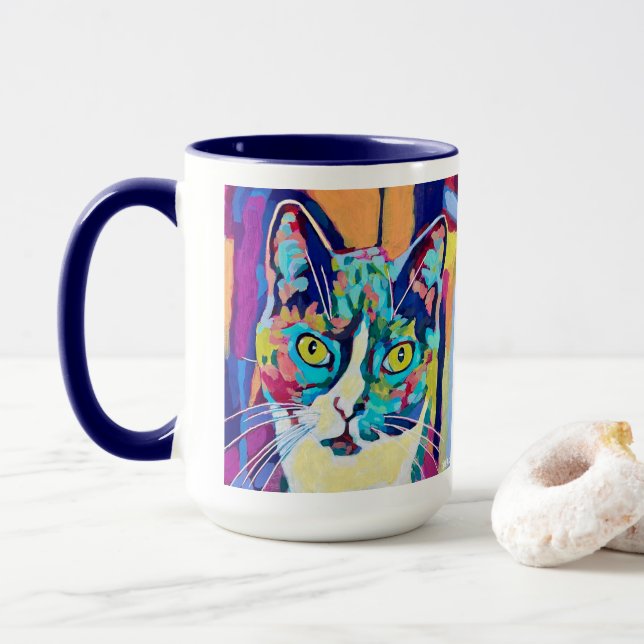 Taza Custom Cat Portrait Painting - Forever Loved Pet (Con donut)