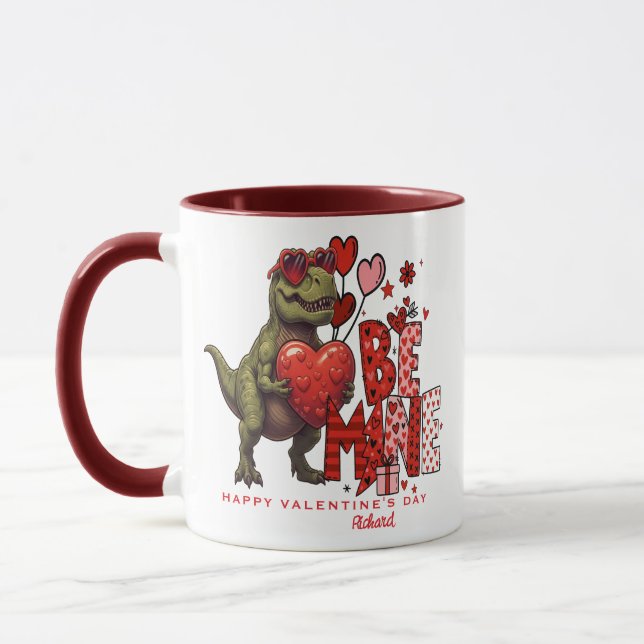 Taza Custom Dinosaur Valentine Card - T‑Rex Be Mine Mug (Izquierda)