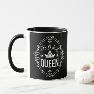 Taza Custom Elegant Birthday Queen Typography Black