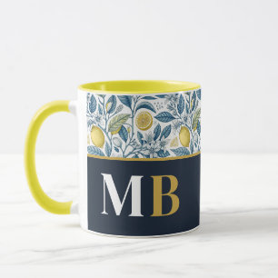 Taza Custom Elegant Mediterranean Lemon Botanical Navy