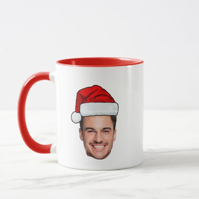 Taza Custom Face Photo Santa Hat Christmas (Izquierda)