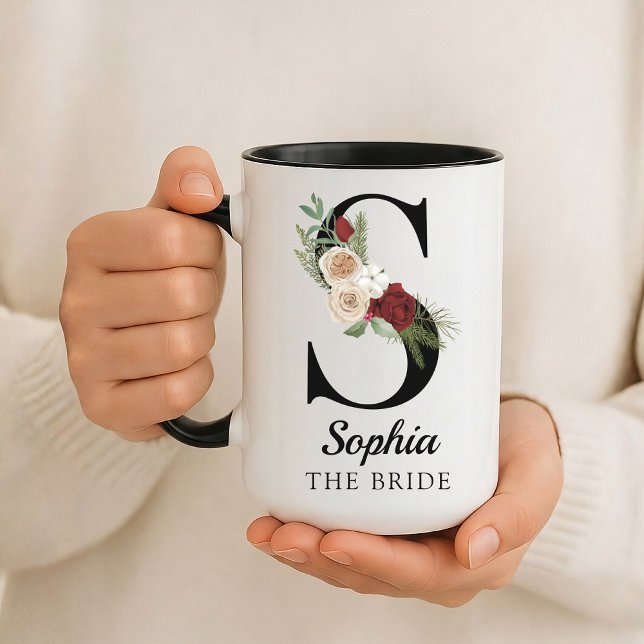 Taza Custom Floral Alphabet Mug Gift for Bride Wife (Personalized Monogram Floral Alphabet Mug for Mom, Grandma, Teacher, Nurse, Lawyer or Bridesmaid)