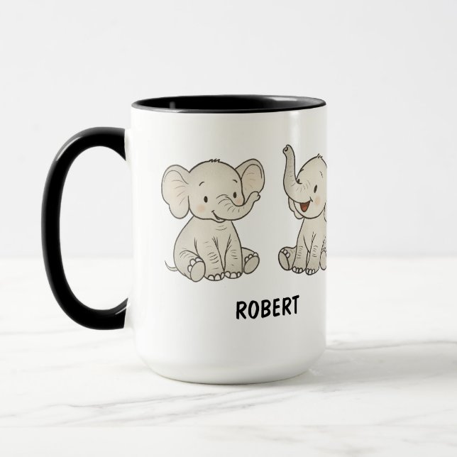 Taza Custom Hand Drawn Cute Elephant Coffee (Izquierda)
