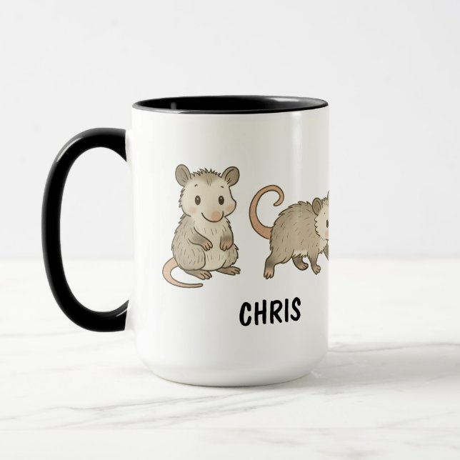 Taza Custom Hand Drawn Cute Opossum Coffee (Izquierda)