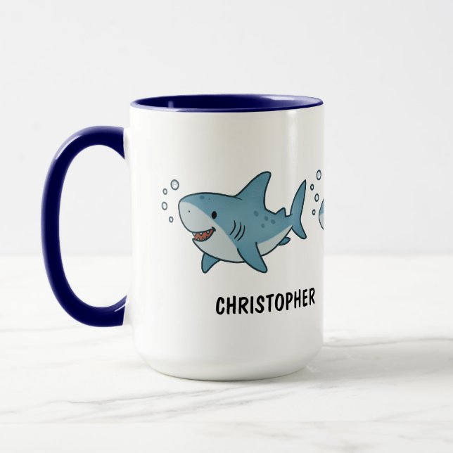 Taza Custom Hand Drawn Cute Shark Coffee (Izquierda)