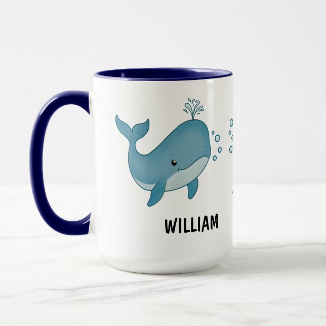 Taza Custom Hand Drawn Cute Whale Coffee Mug (Izquierda)