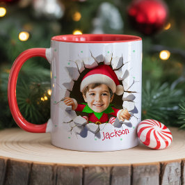 Taza Custom Kids Face Photo Funny Christmas Elf Name