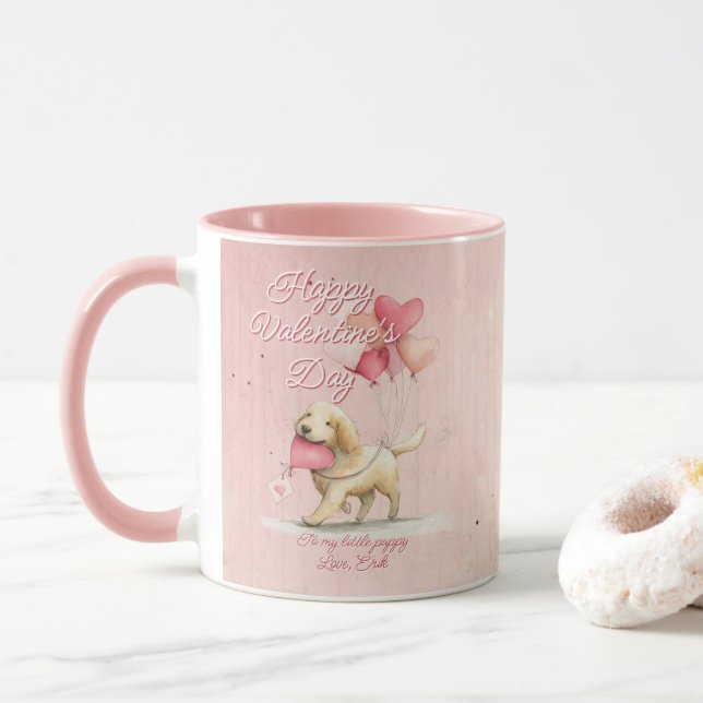 Taza Custom Message Dog Animal Valentines Day (Con donut)