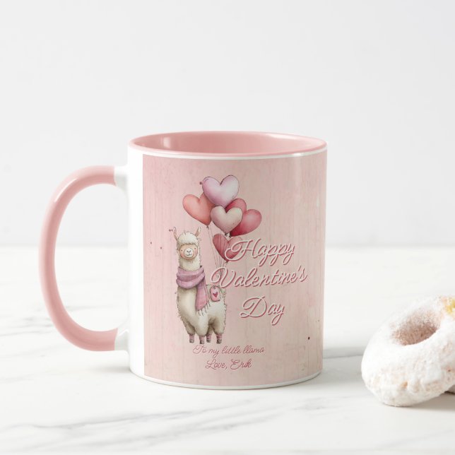 Taza Custom Message Llama Animal Valentine's Day (Con donut)