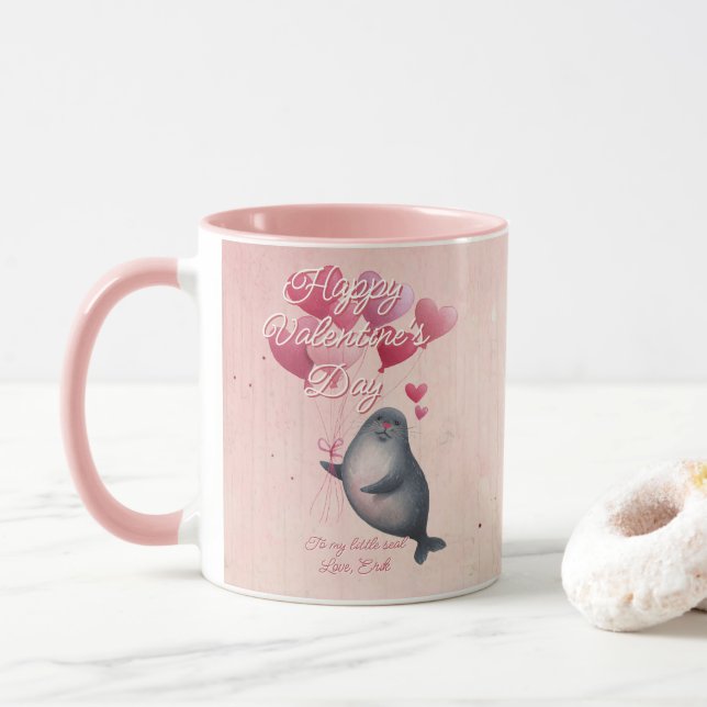 Taza Custom Message Seal Animal Valentine's Day (Con donut)