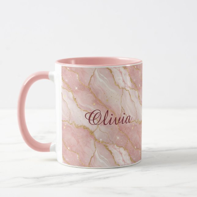 Taza Custom Modern Rose Quartz Marble Gold Glitter (Izquierda)