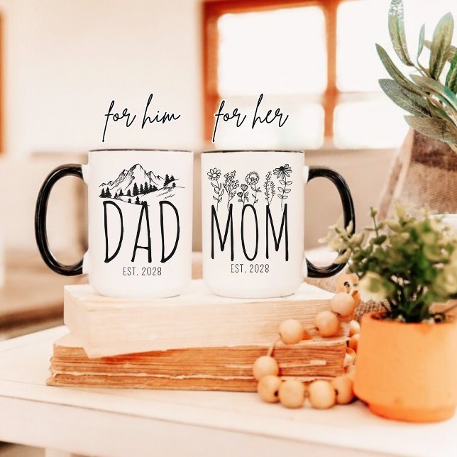 Taza Custom Mug for Mom & Dad, New Parents Gift Set (new mom mug, gifts for new moms, mug set for mom & dad, pregnancy announcement mug, baby shower mug,)