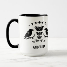 Taza Custom Mystical Celestial Moth & Crows Goth Witchy
