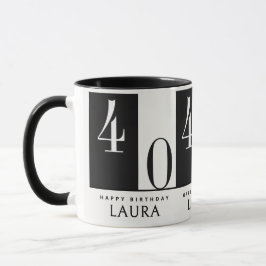 Taza Custom Name & Age Black and White Birthday