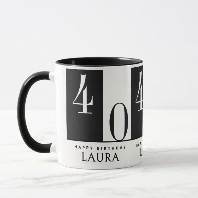Taza Custom Name & Age Black and White Birthday (Izquierda)