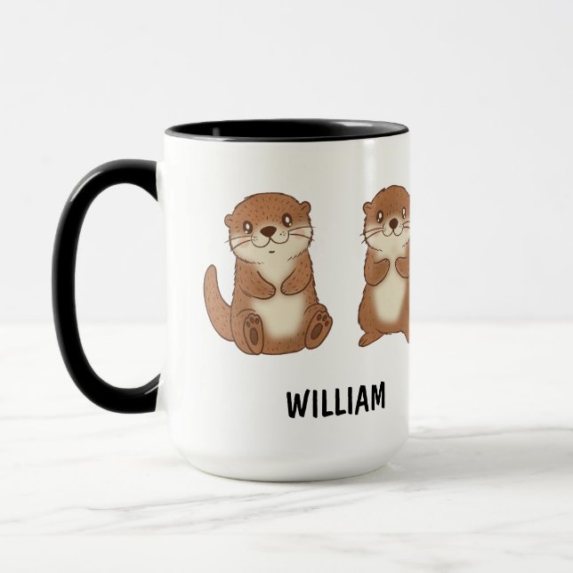 Taza Custom Name Hand Drawn Cute Otters Coffee (Izquierda)