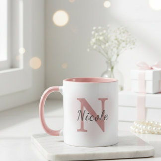 Taza Custom Name &Initial Elegant Dusty Rose Pink Mug  