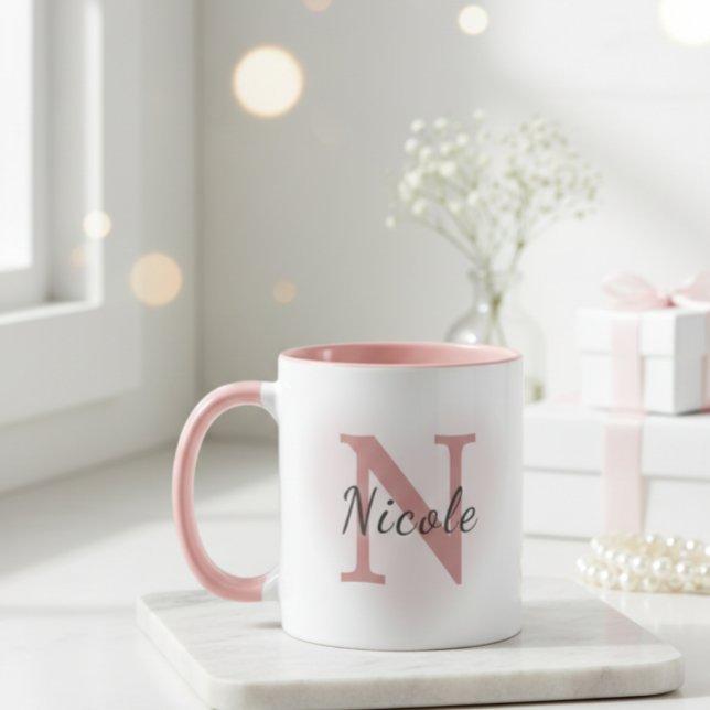 Taza Custom Name &Initial Elegant Dusty Rose Pink Mug   (Subido por el creador)