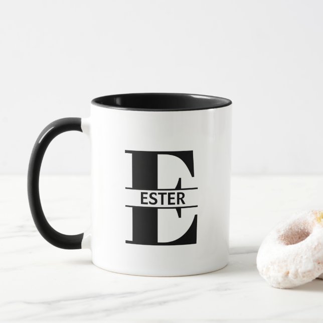 Taza Custom Name Letter 'E' Mug (Con donut)