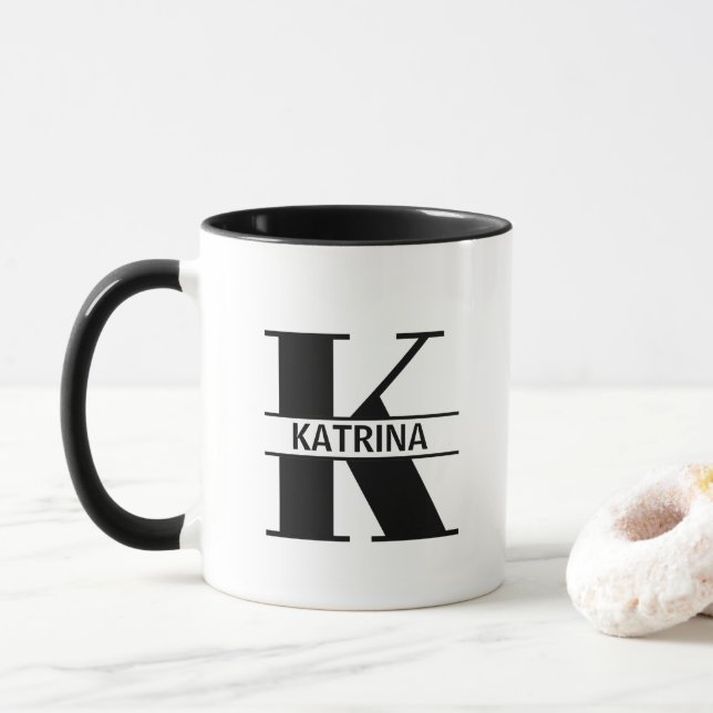 Taza Custom Name Letter 'K' Mug (Con donut)