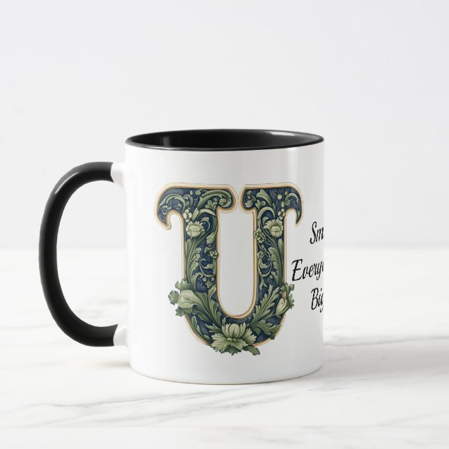 Taza Custom Name Mug with Green Leaf Monogram  (Izquierda)