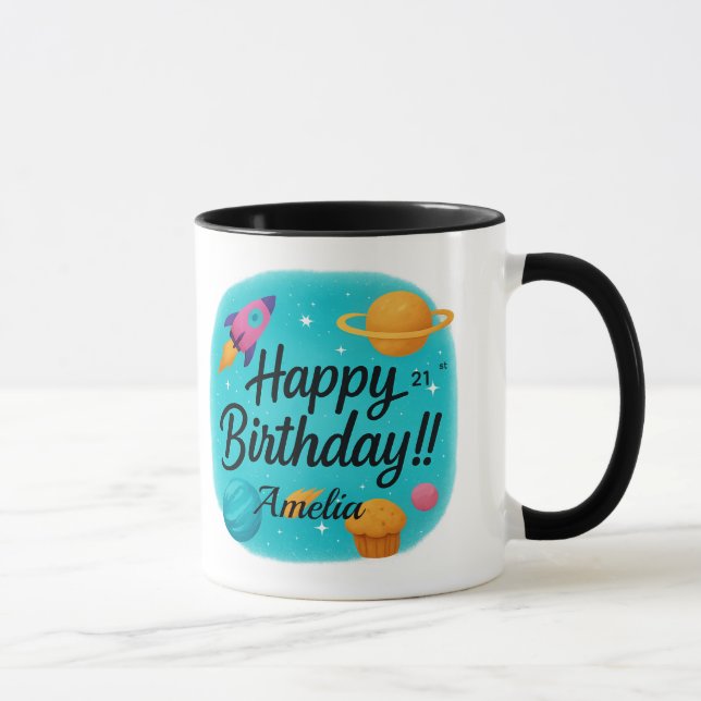 Taza Custom Name Turquoise 21st Birthday (Derecha)
