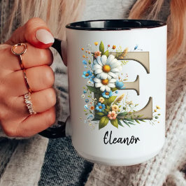 Taza Custom Name Wildflower Monogram Mug for Women