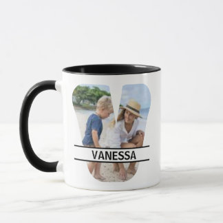 Taza Custom Photo and Name Letter 'V' Mug