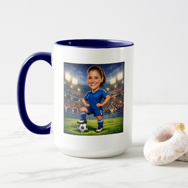 Taza Custom Photo-Face Soccer/Football Star Caricature (Con donut)