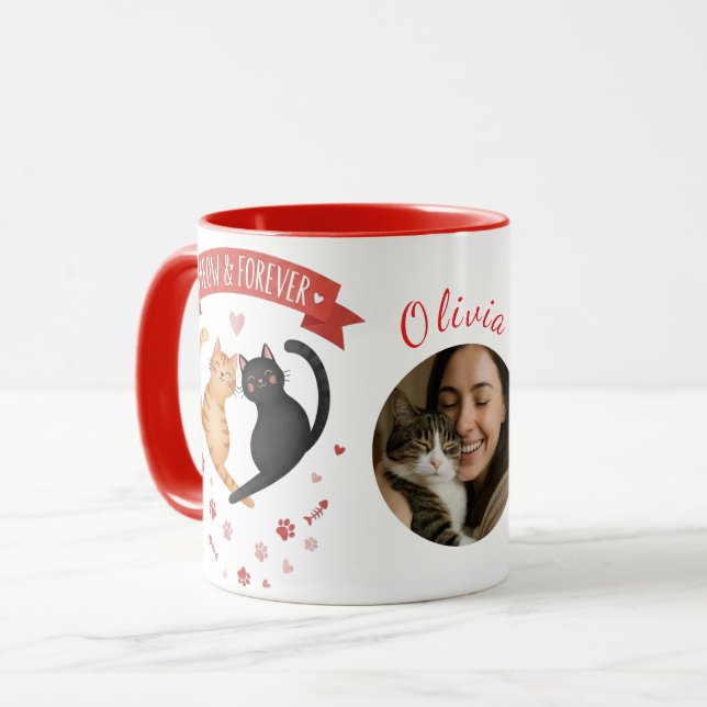 Taza Custom Photo & Name Valentine's Cat Mom Gift (Anverso izquierdo)