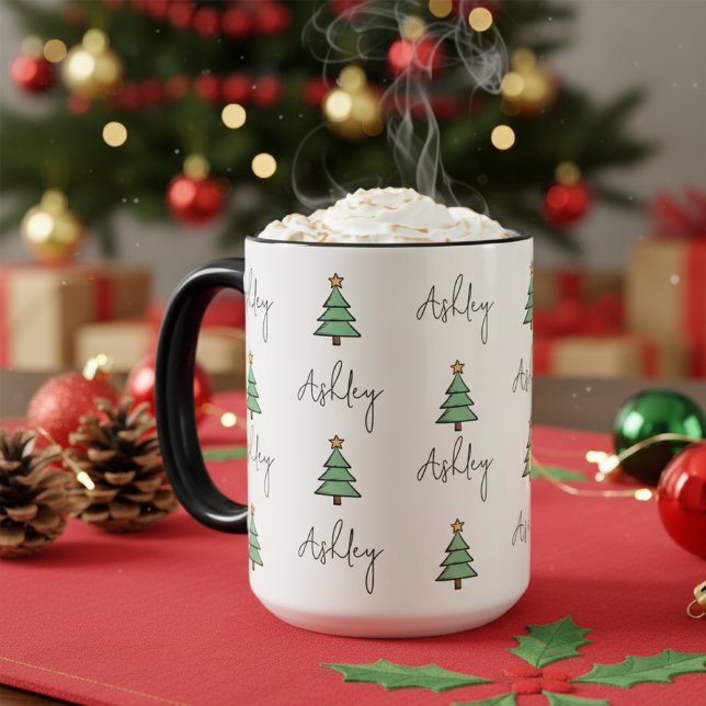 Taza Custom Pine Tree Christmas Mug for Kids & Coworker (festive coffee lover · holiday mug favor · christmas hot chocolate mug · snow season mug ·)