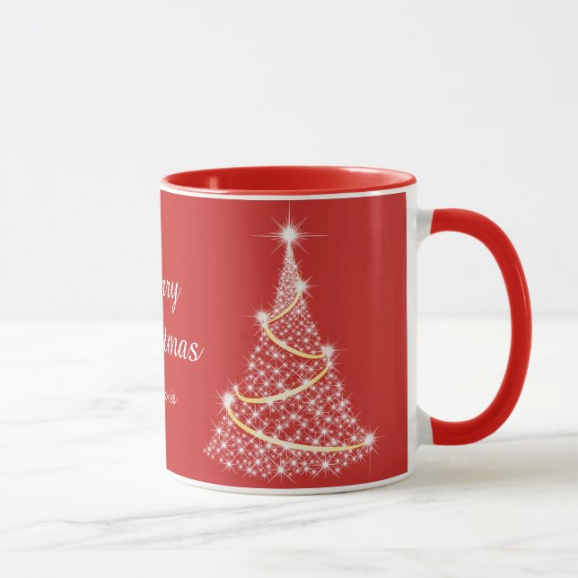 Taza Custom Sparkling White Red Christmas Tree Holiday (Derecha)