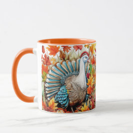 Taza Custom Thanksgiving Turkey Autumn Leaves